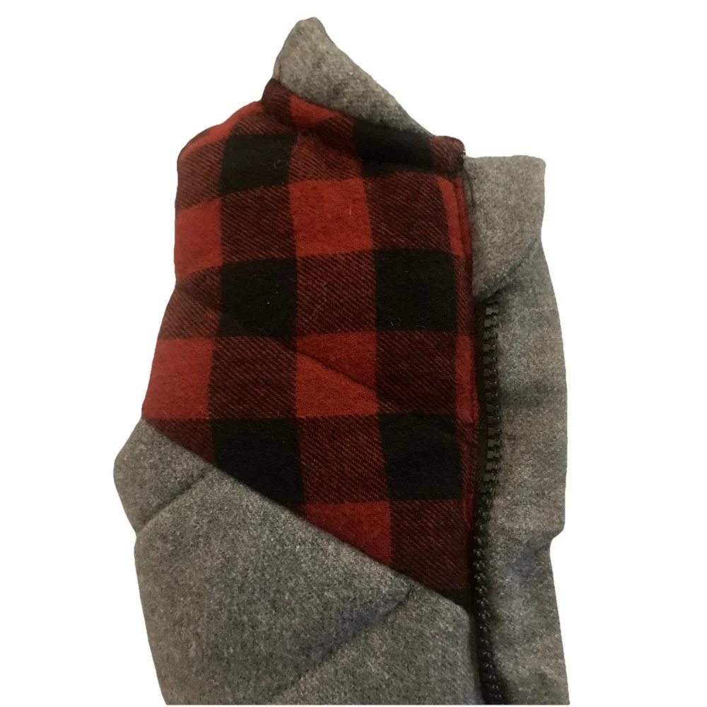 Fierce Frank Boys Puffer Vest Shirt Set Size 18m Gray Red‎ Plaid Moose Holidays